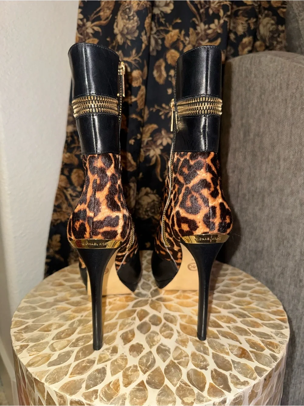NEW Michael Kors Haya Leopard Haircalf Platform Booties | Size 7.5M
